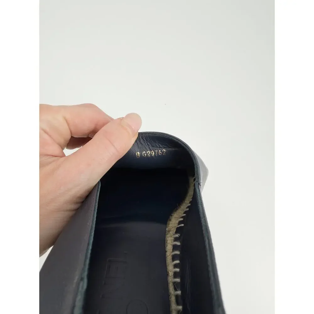 Chanel Black Navy Lambskin Leather CC Logo Espadrilles Flat Shoe 40 Authentic